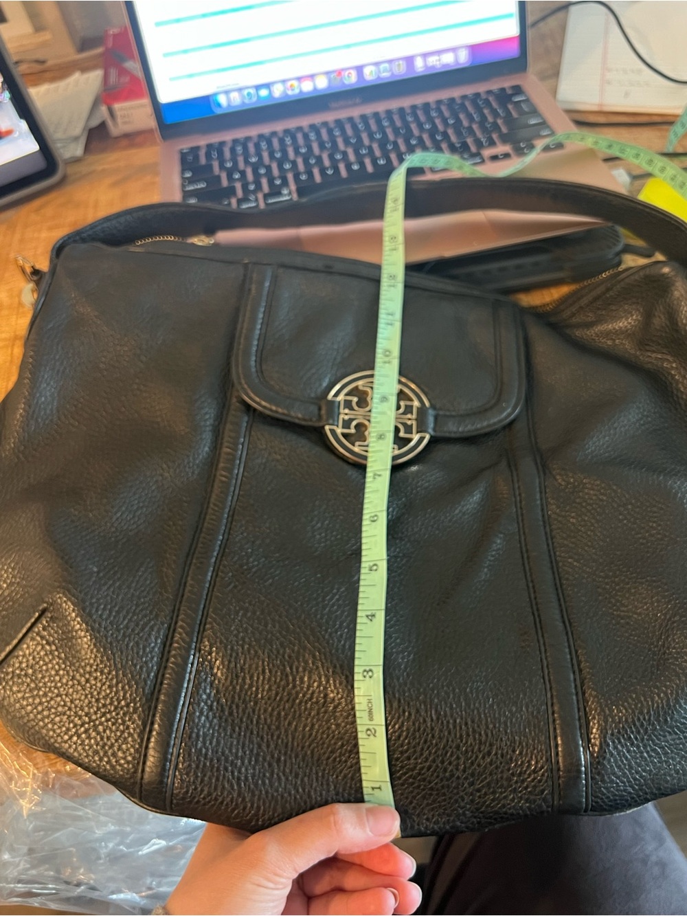 Tory Burch Amanda Flat Hobo Black Leather Shoulder Bag with Gold Accent - Picture 16 of 16